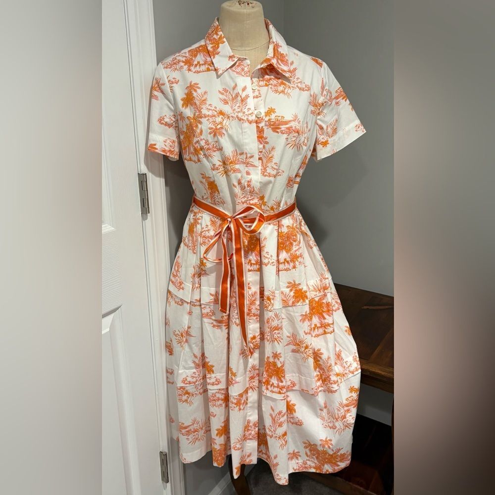 Donna Morgan Short Sleeve Pleated Button Down Midi Dress Size 10